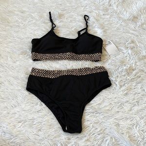 New DORADO Women’s Ribbed Tankini & Bikini Set black and gold sequin size Medium